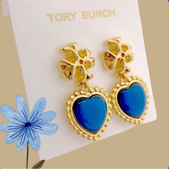 TORY BURCH ROXANNE BLUE /GOLD 18k GOLD PLATED EARRINGS - Picture 1 of 4